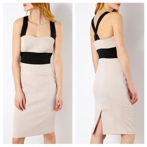 Karen Millen Beige Black Cross Over Strap Racerback Pencil Dress size 2